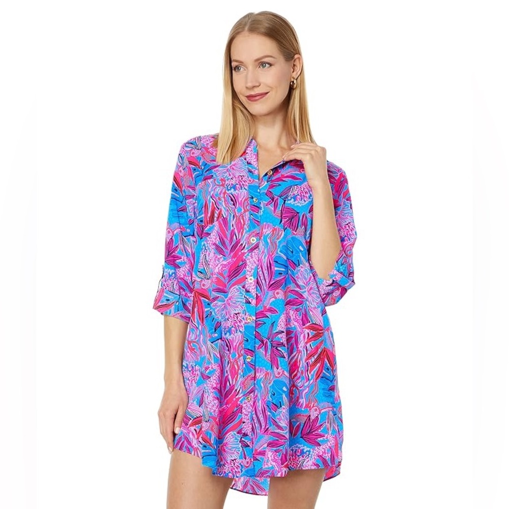 Lilly Pulitzer Natalie Shirt Dress floral Button Up Size L Style 001237